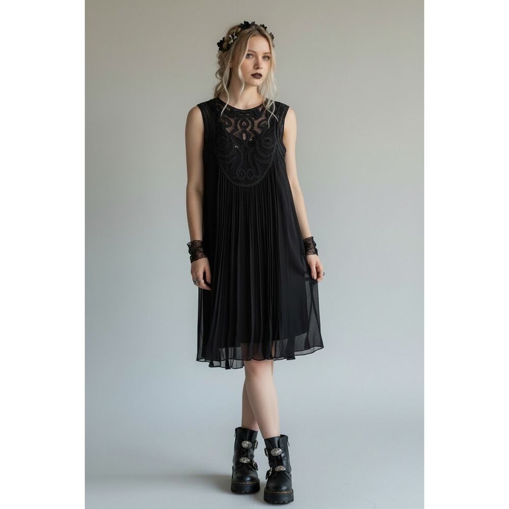 Whimsygoth Romantic Flapper Style Sheer Chiffon Dress Intricate crochet design 4